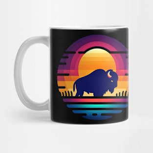 Bison Silhouette in a Sunset Background Mug